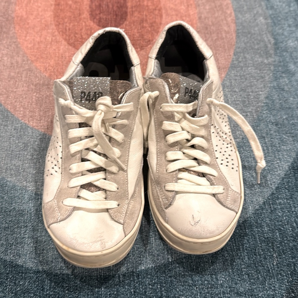 P448 John White Leather Perforated Low Top Sneakers Size 36 (US 6)